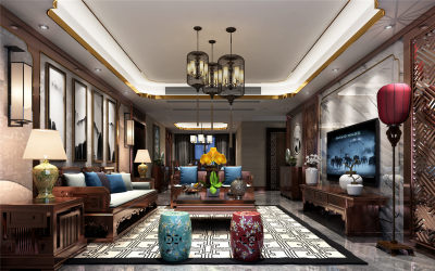 新中式客餐厅 画 吊灯 台灯 壁灯 摆件